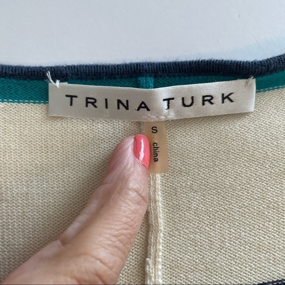 Trina Turk Striped V Neck Drawstring Waist Swim Cover Up Mini Dress Size Small - Picture 4 of 8